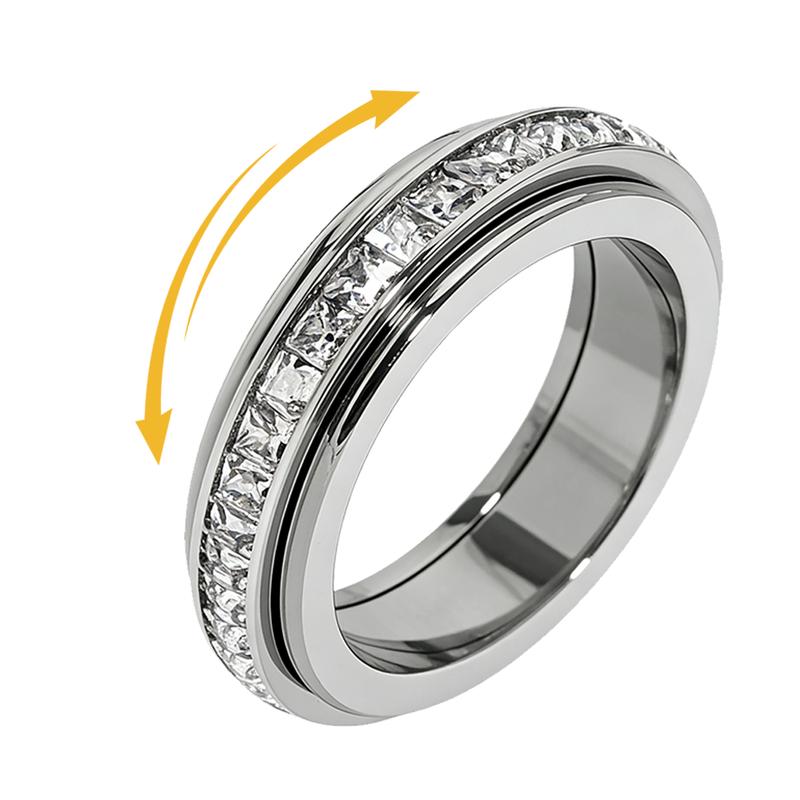 Veyro One Size Fits All Anxiety Ring for Women and Men Titanium Steel Spinner with Cubic Zirconia for Stress Relief