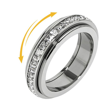 Veyro One Size Fits All Anxiety Ring for Women and Men Titanium Steel Spinner with Cubic Zirconia for Stress Relief