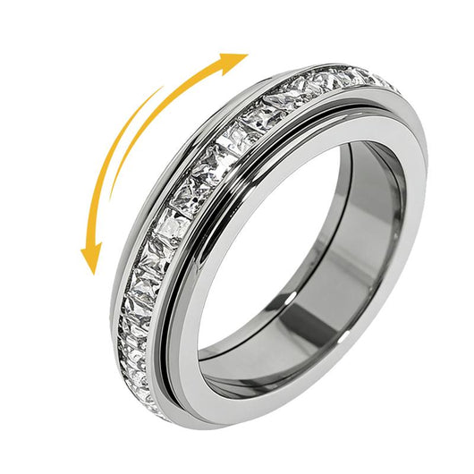 Veyro One Size Fits All Anxiety Ring for Women and Men Titanium Steel Spinner with Cubic Zirconia for Stress Relief