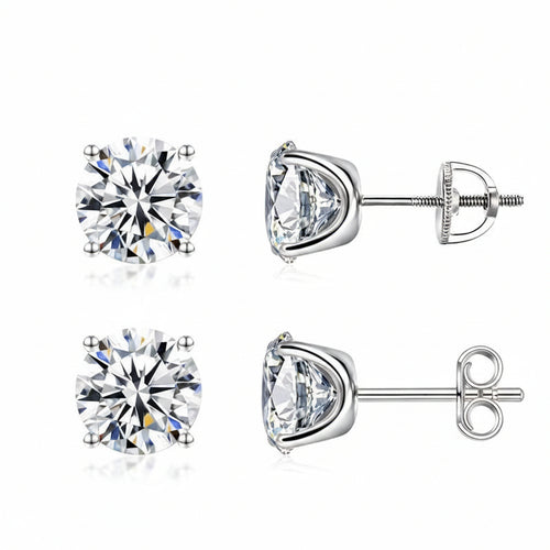 Veyro 14k Gold-Plated Solitaire Butterfly Back Lab-Created Moissanite Stud Earring