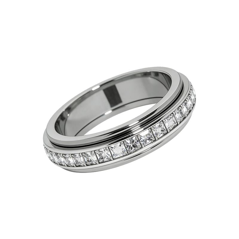 Veyro One Size Fits All Anxiety Ring for Women and Men Titanium Steel Spinner with Cubic Zirconia for Stress Relief