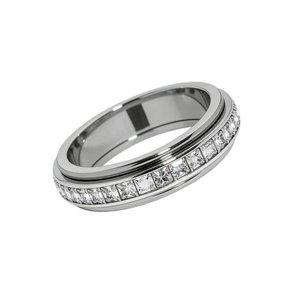 Veyro One Size Fits All Anxiety Ring for Women and Men Titanium Steel Spinner with Cubic Zirconia for Stress Relief