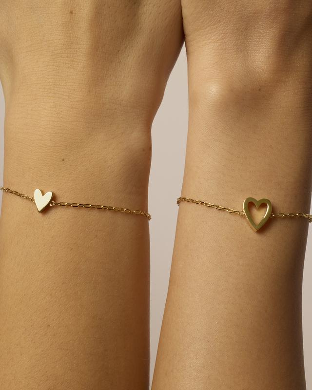 Veyro 14K Gold Plated Adjustable Matching Bracelets for Women – Heart Charm and BFF Friendship Styles