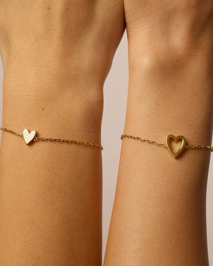 Veyro 14K Gold Plated Adjustable Matching Bracelets for Women – Heart Charm and BFF Friendship Styles