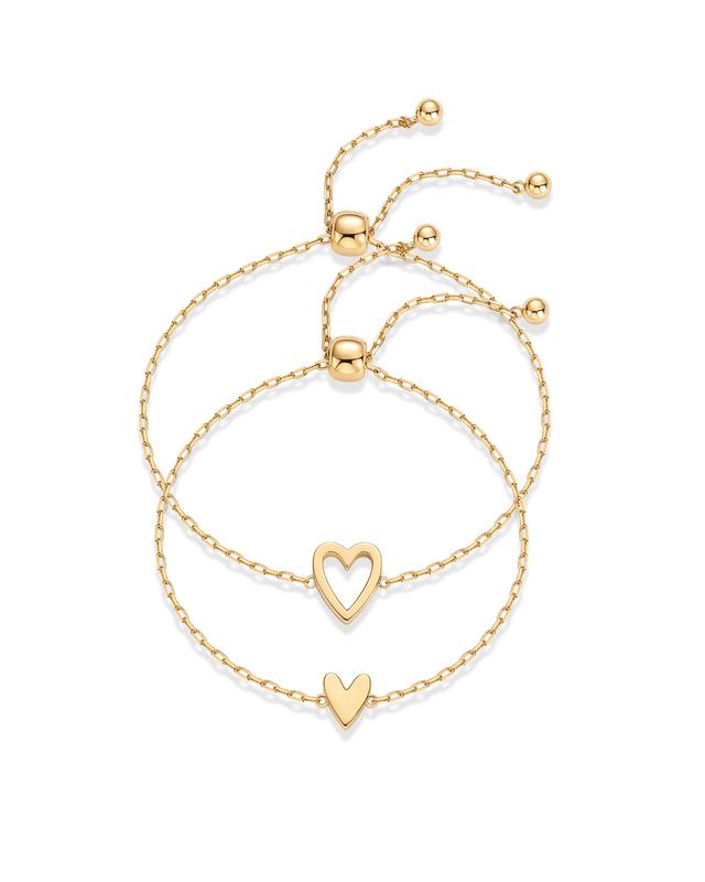 Veyro 14K Gold Plated Adjustable Matching Bracelets for Women – Heart Charm and BFF Friendship Styles
