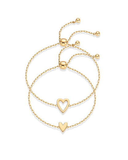 Veyro 14K Gold Plated Adjustable Matching Bracelets for Women – Heart Charm and BFF Friendship Styles
