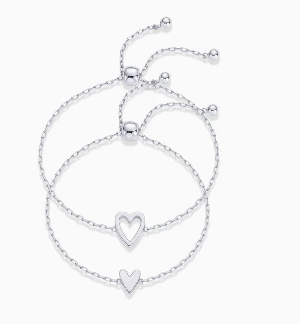 Veyro 14K Gold Plated Adjustable Matching Bracelets for Women – Heart Charm and BFF Friendship Styles