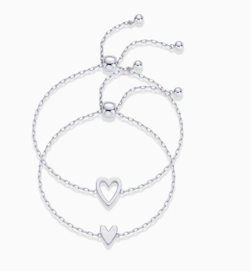 Veyro 14K Gold Plated Adjustable Matching Bracelets for Women – Heart Charm and BFF Friendship Styles