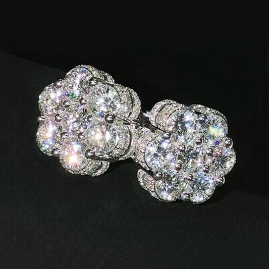 Veyro Moissanite Cluster Flower Stud Earrings VVS D Color Full Synthetic Moissanite Earrings Jewelry