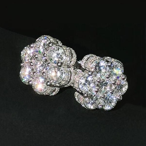Veyro Moissanite Cluster Flower Stud Earrings VVS D Color Full Synthetic Moissanite Earrings Jewelry